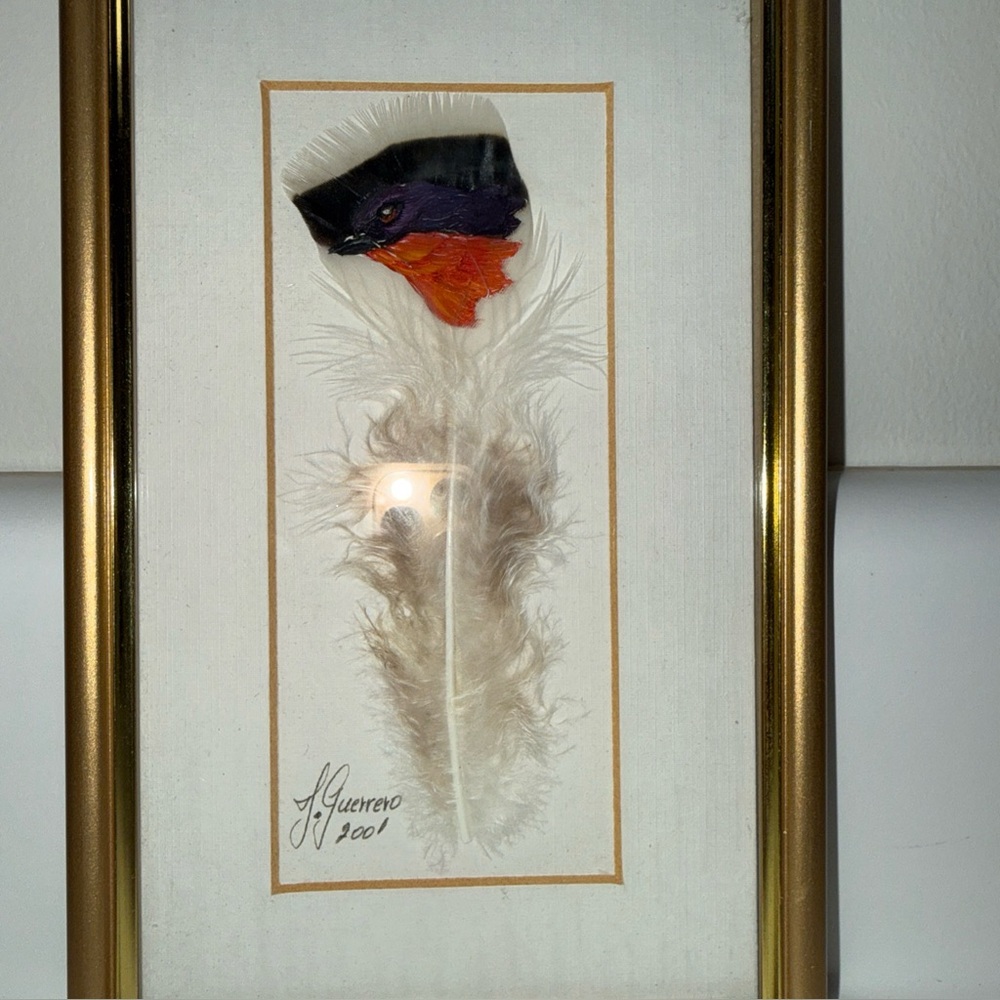 Framed Feather Art Print in Black, Purple, and Orange by
